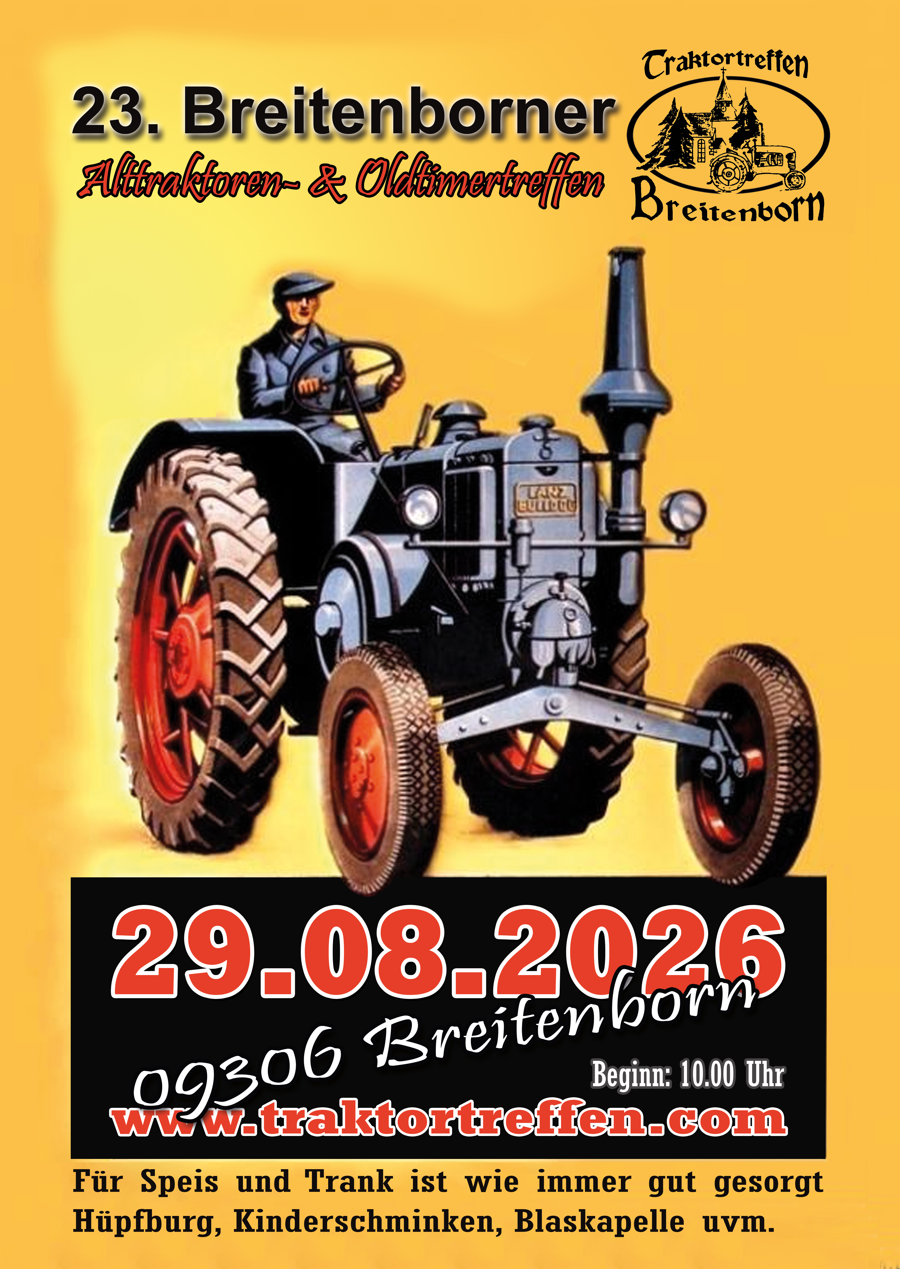 Plakat zum 23. Breitenborner Alttraktoren- und Oldtimertreffen am 29. August 2026